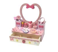 Rtuopk Coiffeuse Fille Jeu Imitation Table Coiffage Miroir Tiroir Accessoires en Bois avec Miroir Cœur Base Ornée de Nœuds Étoiles Fraises Rangement Intégré Adaptée aux Jeux d'Imitation Jeu Cadeau