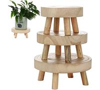 RTWAY Lot de 3 supports de plantes vintage en bois - Mini tabouret rond en bois - Support multifonction pour pot de fleurs de jardin