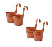 RTWAY Lot de 4 pots de fleurs à suspendre en métal - 16 x 26 cm - Pour balcon - Avec crochet amovible - Durable - Pour clôture, jardin