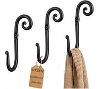 RTZEN Lot de 3 crochets muraux en J - Crochets muraux décoratifs en fer forgé pour suspendre - Crochets muraux classiques noirs - Crochets pour serviettes, peignoirs ou chapeaux de ferme, crochets