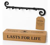 RTZEN Petit porte-clés mural de ferme - Fabriqué à la main - 5 crochets décoratifs faits à la main pour l'entrée de la maison - Support mural en fer forgé noir pour porte-clés, manteau et laisse ou