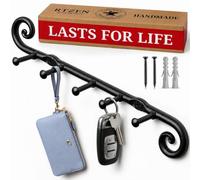 RTZEN Petit porte-clés mural de ferme - Fabriqué à la main - 5 crochets décoratifs faits à la main pour l'entrée de la maison - Support mural en fer forgé noir pour porte-clés, manteau et laisse ou