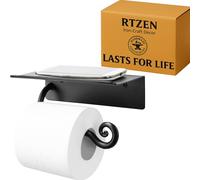 RTZEN Porte-Papier Toilette avec étagère - Fabriqué à la Main - Décoration Murale Rustique en Fer forgé - Barre de Papier Toilette Noire pour décoration de Salle de Bain Moderne de Ferme