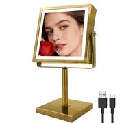 Ruacq Miroir de maquillage avec lumières, miroir grossissant rechargeable de 4000mAh avec éclairage, 1X/10X, hauteur réglable, miroir de courtoisie de salle de bain, 3 couleurs, luminosité réglable