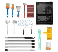 Ruaizel Lot de 16 rouleaux de peinture avec barre d'extension en acier inoxydable de 2 m, bac à peinture, pinceau, grattoir, bac à peinture, rouleau de peinture, kit de peinture murale pour murs et