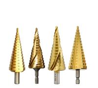 RUAJOGYNVM 1Pcs Step Drill Bits HSS Spiral Straight Grooved Triangle Hex Quick Change Shank Metal Woodworking Hole Cutter(Titanium Type 1,4-12mm(5 Steps)) RUAJOGYNVM