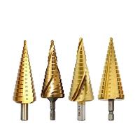 RUAJOGYNVM Step Drill Bits HSS Spiral Straight Grooved Triangle Hex Quick Change Shank Metal Woodworking (Color : Titanium Type 4, Size : 3-12mm(9 Steps)) RUAJOGYNVM
