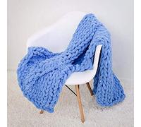 Ruankenshop Plaid Tricot Grosse Maille en Laine pour Dessus De Canapé, Jeté De Canapé, Couvertures Et Plaids Grande Taille 100X150, Bleu Denim
