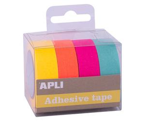 Ruban adhésif déco couleurs fluo assorties - Largeur 15 mm x longueur 10 m - Étuis de 4