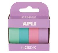 Ruban adhésif déco couleurs pastel assorties - Largeur 15 mm x Longueur 10 m - Étui de 4