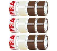 Ruban Adhésif D'Emballage Kit 12 Rouleaux Rubans Adhésifs Marron Transparent Fragile Pour Cartons Déménagement Et Colis 48 Mm[V351]