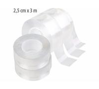 Ruban adhésif double face - AGT - 2,5 cm x 3 m - Transparent - Pack de 4 rouleaux - Réutilisable
