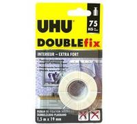 UHU Ruban adhésif double-face Doublefix – Ultra-fort 75 kg – 19 mm x 1,5 m – Transparent