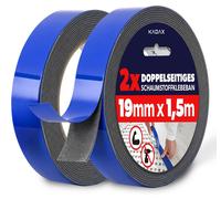 Ruban adhésif double face KADAX 19 mm x 1,5 m, 2 rouleaux, ruban de montage extra-résistant en mousse PE, ruban adhésif double face en mousse pour miroirs, moulures et décoration