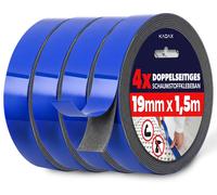 Ruban adhésif double face KADAX 19 mm x 1,5 m, 4 rouleaux, ruban de montage extra-fort en mousse PE, ruban adhésif double face en mousse pour miroirs, moulures et décoration