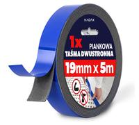 Ruban adhésif double face KADAX 19 mm x 5 m, 1 rouleau, ruban de montage extra-résistant en mousse PE, ruban adhésif double face en mousse pour le verre, le métal, le plastique et le bois