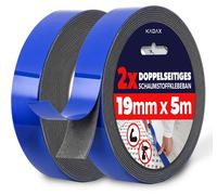 Ruban adhésif double face KADAX 19 mm x 5 m, 2 rouleaux, ruban de montage extra-résistant en mousse PE, ruban adhésif double face en mousse pour le verre, le métal, le plastique et le bois