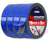 Ruban adhésif double face KADAX 19 mm x 5 m, 4 rouleaux, ruban de montage extra-résistant en mousse PE, ruban adhésif double face en mousse pour le verre, le métal, le plastique et le bois