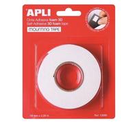 APLI 13986 Ruban adhésif double face en mousse Blanc 19 mm x 2,28 m