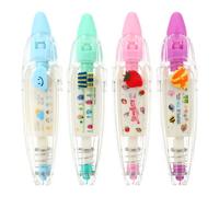 Ruban Correcteur 4 Pièces Motifs Colorés à Pression | Boîtier ABS, Bande Mate sans Bavure, Réécriture Immédiate, Format Pratique pour Élèves et Loisirs Créatifs Plusieurs styles