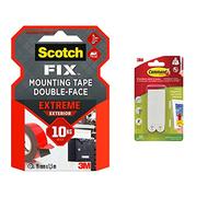 Ruban de fixation Extrême pour extérieur Scotch-Fix PT1100-1915-P, 19mmx1,5m, 1 rouleau/paquet & Command Bandes de Suspension pour Grandes Photos, Pack de 4x2 Bandes Adhésives, Blanc