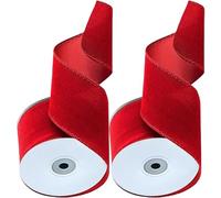 Ruban de Noël - 5 mètres de fil de velours | Ruban de décoration de Noël en satin - 2 rouleaux pour emballage, décorations d'arbres, couronnes, manteau de cheminée, porte, table, fête, voiture, jardin