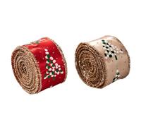 Ruban de Noël avec fil - 2 rouleaux de ruban en toile de jute scintillante avec bord métallique, ruban décoratif, emballage cadeau, tissu de fabrication de couronnes, idéal pour les escaliers de fête