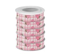 Ruban de Noël rose fraise dessin animé, 5 rouleaux | Ensemble de rubans de Noël, assortiment de cinq motifs, ruban étroit en polyester, couronne et guirlande d'artisanat