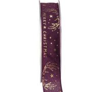 Ruban de Noël violet or étoiles bois de cerf ruban cadeau 25mm x 15m