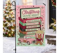 Ruban décoratif rétro VHS pour Noël - 30,5 x 45,7 cm | Style rétro, drapeau de cour, bonhomme en pain d'épices, seau à popcorn, camion vintage, décoration de vacances d'hiver