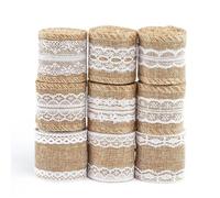 Ruban en toile de jute naturelle avec dentelle décorations de mariage soirée, - Aueq - aussi bricolage/ kit de 9 rouleaux