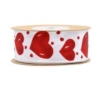 Ruban Imprimé Cœur Rouge en Polyester pour Boîte Présent | Décor Délicat et Créatif, Usage pour Coffret ou Bouteille, Style Classique, Fête Saint-valentin