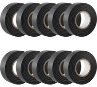 Ruban isolant noir, résistant et autocollant, 19 mm x 20 m - Lot de 10 avec film PVC