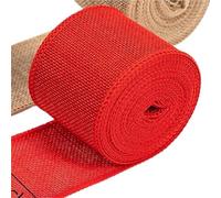 Ruban Jute Rouleau de ruban en toile Jute naturel coloré, 3.0M/rouleau, 6cm, for garniture tissu, for bricolage, artisanat, décoration mariage(Red)