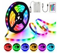 Ruban LED 2M avec bande adhésive, alimentation batterie/USB, RGB, LEDs 5050 | télécommande dimmable, 16 couleurs, pour rétroéclairage TV, lumière d'ambiance, fête, bar, salon, PC.