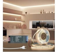 Ruban Led 5M 24V Cob Autocollant Bande Led Cuisine Blanc Naturel 4000K Flexible Découpable 320Led/M Largeur 8Mm,Avec Transfo[CA58]
