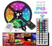 Ruban LED 5M 3528 RVB 300 - Lumières + Alimentation 12V 2A + télécommande IR 44touches IP65 Étanche