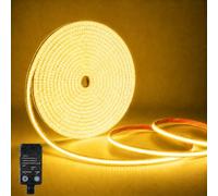 Ruban LED COB 10M, bande LED extérieure maison, Bande LED COB 10 m 24V avec bloc alimentation, capteur de lumière, minuteur, 3000K blanc chaud, CRI90+, 10mm large, silicone flexible pour avant-toit