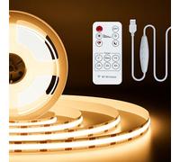 Ruban LED COB Blanc chaud 3000K USB5V avec télécommande RF, PAUTIX 640LEDs/2M Dimmable Strip Lights CRI90+ Kit d'éclairage LED flexible pour armoires de cuisine Chambre TV Rétroéclairage DIY Éclairage