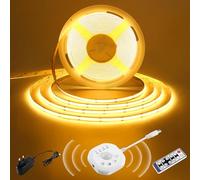 Ruban LED COB Détecteur de Mouvement, 24V Ruban LED Blanc Chaud, Marche/arrêt Auto, 4 Modes minuterie, Jour/Nuit, Bande LED Activée Mouvement pour escaliers, lits, Armoires et Cuisines, 3m, 2700K
