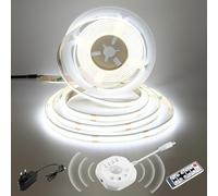 Ruban LED COB Détecteur de Mouvement, 24V Ruban LED Blanc Froid, Marche/arrêt Autom, 4 Modes minuterie, Jour/Nuit, Bande LED Activée Mouvement pour escaliers, lits, Armoires et Cuisines, 3m, 6000K