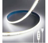 Ruban LED COB USB 5V 2M Blanc Froid 6000K, Bande LED Dimmable Découpable Bandeau Lumineuse LED Flexible