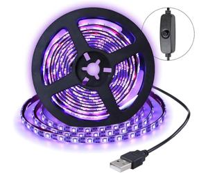 Ruban LED Lumière Noire 2 m, 120 LED 395-405 nm, Bande LED 5 V USB Adhésive | Black Light pour Peinture Fluo, Halloween, Noël, Fêtes, DJ, Discothèque et Décoration, Luminosité Flexible LED Bande
