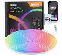 Ruban Led Neon 5m, 5V RGB avec IC LED Étanche Flexible Neon Rope Lights avec Contrôleur, APP Contrôle Intelligent, Synchronisation de la Musique,pour Chambre, Salon et Décoration Extérieure