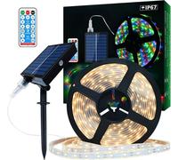 Ruban LED Solaire Extérieur,10m 560 LEDs Bande LED IP67 Étanche,Lumières LED Blanc Chaud avec Télécommande,8 Modes d'Éclairage SMD