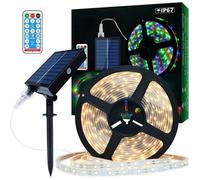Ruban LED Solaire Extérieur, 5m 280 LEDs Bande LED IP67 Étanche, Lumières LED Blanc Chaud avec Télécommande, 8 Modes d'Eclairage 283