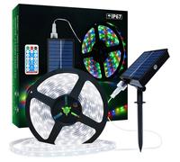 Ruban LED Solaire Extérieur, 5m 280 LEDs Bande LED IP67 Étanche, Lumières LED Blanc Froid avec Télécommande, 8 Modes d'Eclairage
