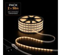 Ruban LED Tunnel 100M 2835 220V AC 9W/m IP65 120 LED/m (2 rubans 50M raccordable + alimentation) - Blanc Froid (6000K - 8000K)