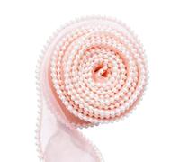 Ruban rose 4,5 m avec bordure perlée décorative en transparente | Rouleau de ruban de bouquet de fleurs pour remise de diplôme, anniversaire, travaux manuels, bouquets, invitations