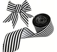 Ruban satin à bord métallique rayé noir et blanc, 5 yards de ruban en polyester pour l'artisanat, l'emballage-cadeau, la décoration, doux au toucher, facile à façonner pour la Saint-Valentin 1 rouleau